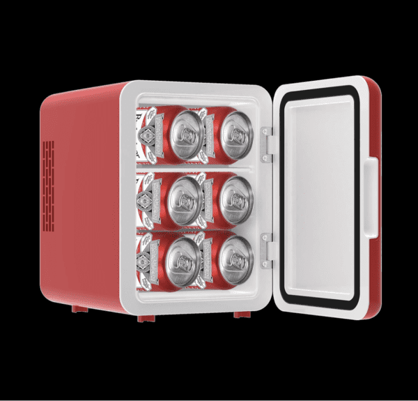 Mini refrigerador de Budweiser, MIS135BUD, personal, compacto y portátil, capacidad de 4 litros, enfría seis latas de 12 onzas, 100% libre de freón y amigable con el medio ambiente, rojo - Imagen 2