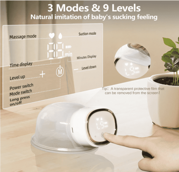 Extractor de leche portátil, sacaleche eléctrico, manos libres, portátil, 3 modos, 9 niveles, sin dolor, pantalla táctil, de bajo ruido, con 1 paquete - Imagen 6
