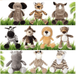 Juego de 10 animales de peluche de safari de 11.8 pulgadas, juguetes de animales de la selva para niñas y niños, lindo elefante, jirafa, león, tigre, mono, rinoceronte, cebra, tigre blanco, leopardo, hipopótamo, para baby shower
