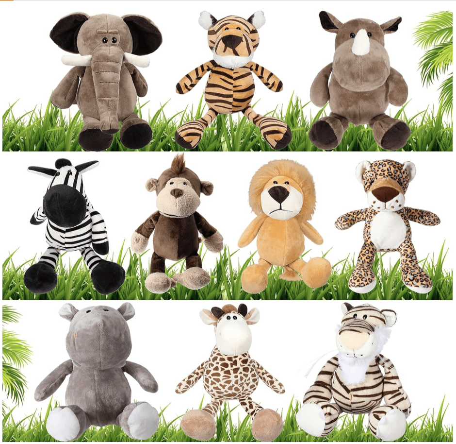 Captura de Pantalla 2023-11-01 a la(s) 21.20.16 Juego de 10 animales de peluche de safari de 11.8 pulgadas, juguetes de animales de la selva para niñas y niños, lindo elefante, jirafa, león, tigre, mono, rinoceronte, cebra, tigre blanco, leopardo, hipopótamo, para baby shower - Imagen 1