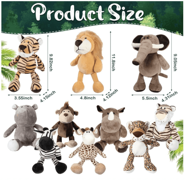 Juego de 10 animales de peluche de safari de 11.8 pulgadas, juguetes de animales de la selva para niñas y niños, lindo elefante, jirafa, león, tigre, mono, rinoceronte, cebra, tigre blanco, leopardo, hipopótamo, para baby shower - Imagen 6