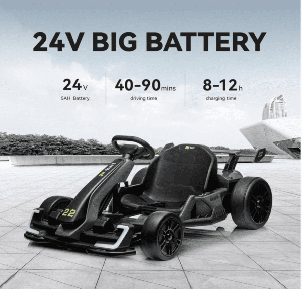 Carro Eléctrico  Go Kart eléctrico de 24 V para niños, kart de deriva de 7.5 MPH con motor de 300 W, modo de deriva/deporte, ajuste de longitud (gris) - Imagen 2