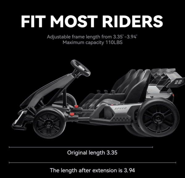 Carro Eléctrico  Go Kart eléctrico de 24 V para niños, kart de deriva de 7.5 MPH con motor de 300 W, modo de deriva/deporte, ajuste de longitud (gris) - Imagen 5