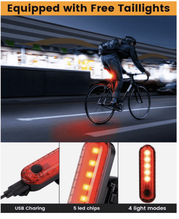 Luz brillante para bicicleta para conducción nocturna, luz de bicicleta de 9000 lúmenes, luz alta, luz baja, juego de faros de bicicleta recargables por USB, faro de bicicleta impermeable y luz trasera para adultos y niños que viajan por carretera de montaña - Imagen 6
