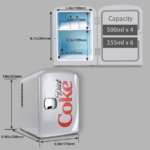 Mini refrigerador Coca-Cola Diet Coke - Enfriador/calentador portátil de 4 litros, refrigerador de viaje personal compacto para aperitivos, almuerzo, bebidas, cosméticos, incluye cables de 12 V y CA, accesorio de escritorio para el hogar, oficina, dormitorio, viajes, gris - Imagen 3