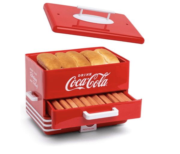 Nostalgia Vaporizador y calentador de bollos de Coca-Cola extra grande estilo comedor, 24 perros calientes y capacidad para 12 bollos, salchichas, verduras, pescado, albóndigas, rojo - Imagen 6