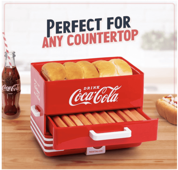 Nostalgia Vaporizador y calentador de bollos de Coca-Cola extra grande estilo comedor, 24 perros calientes y capacidad para 12 bollos, salchichas, verduras, pescado, albóndigas, rojo - Imagen 4