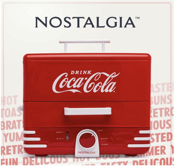 Nostalgia Vaporizador y calentador de bollos de Coca-Cola extra grande estilo comedor, 24 perros calientes y capacidad para 12 bollos, salchichas, verduras, pescado, albóndigas, rojo - Imagen 5