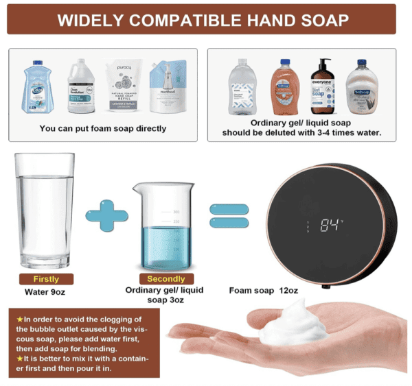 Dispensador automático inteligente de jabón para montaje en la pared, sin contacto, eléctrico, para baño, cocina, uso comercial (blanco) - Imagen 3