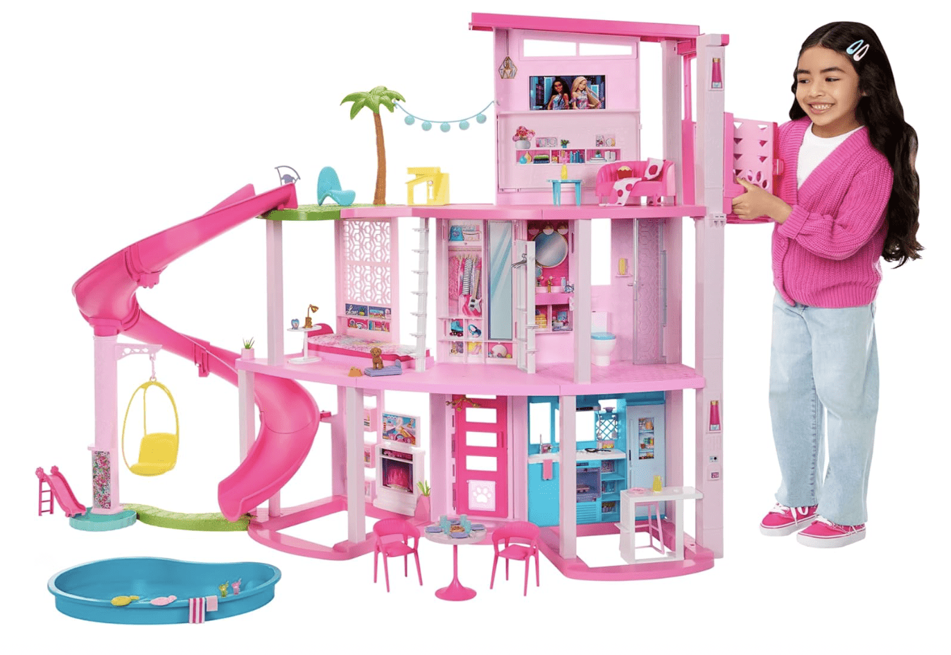 Captura de Pantalla 2023-11-29 a la(s) 13.22.26 Barbie Dreamhouse 2023, casa de muñecas para fiesta en la piscina con más de 75 piezas y tobogán de 3 pisos, juego Barbie House, elevador de mascotas y áreas de juego para cachorros - Imagen 1