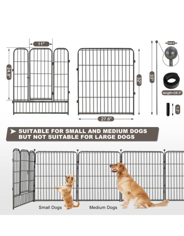 Encierro de metal para perros de 16 paneles de 32 pulgadas de altura, corral de ejercicio con 2 puertas para perros pequeños/medianos/medianos, patio RV con 36 protectores de suelo y 8 correas, color negro - Imagen 5