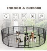 Encierro de metal para perros de 16 paneles de 32 pulgadas de altura, corral de ejercicio con 2 puertas para perros pequeños/medianos/medianos, patio RV con 36 protectores de suelo y 8 correas, color negro - Imagen 4