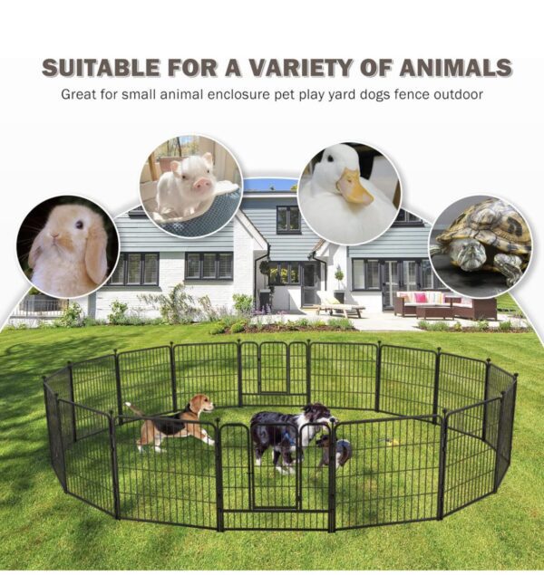 Encierro de metal para perros de 16 paneles de 32 pulgadas de altura, corral de ejercicio con 2 puertas para perros pequeños/medianos/medianos, patio RV con 36 protectores de suelo y 8 correas, color negro - Imagen 2