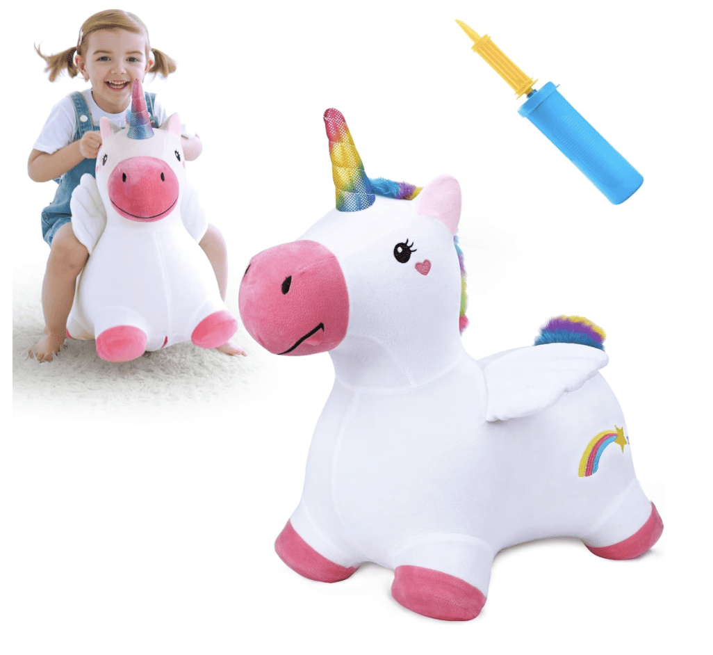 Captura de Pantalla 2023-12-07 a la(s) 14.29.54 Inflable saltador de Unicornio, juguete inflable de juguete para montar al aire libre, tolva inflable cubierta con bomba, regalo de cumpleaños para niños de 18 meses, 2, 3, 4, 5 años, niños y niñas - Imagen 1