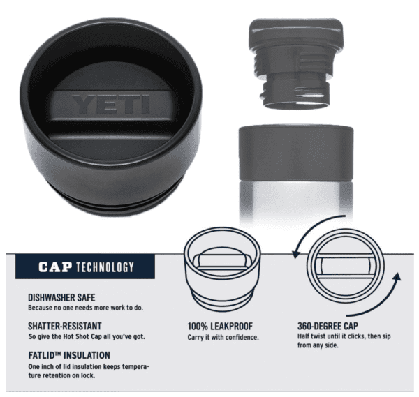 YETI Rambler - Botella de acero inoxidable aislada al vacío con tapa de chupito caliente, 18 onzas, color negro - Imagen 4