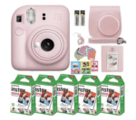 Fujifilm Cámara instantánea Instax Mini 12 con película instantánea Fujifilm (50 hojas) con accesorios que incluyen funda compatible con correa, álbum de fotos de lentes, calcomanías, paquete de marcos (rosa flor)
