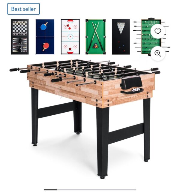 IMG_2726 Juego de Mesa multijuegos - 6 Juegos de Mesa - 2x4ft 10-in-1 Combo Game Table Set w/ Hockey, Foosball, Pool, Shuffleboard, Ping Pong - Natural - Imagen 1