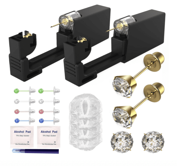 Kit de 2 piercings de oreja desechables estériles, kit de perforación de oreja sin dolor, herramienta de perforación de oreja con circonita cúbica de 0.197 pulgadas (0.197 in, dorado) - Imagen 6