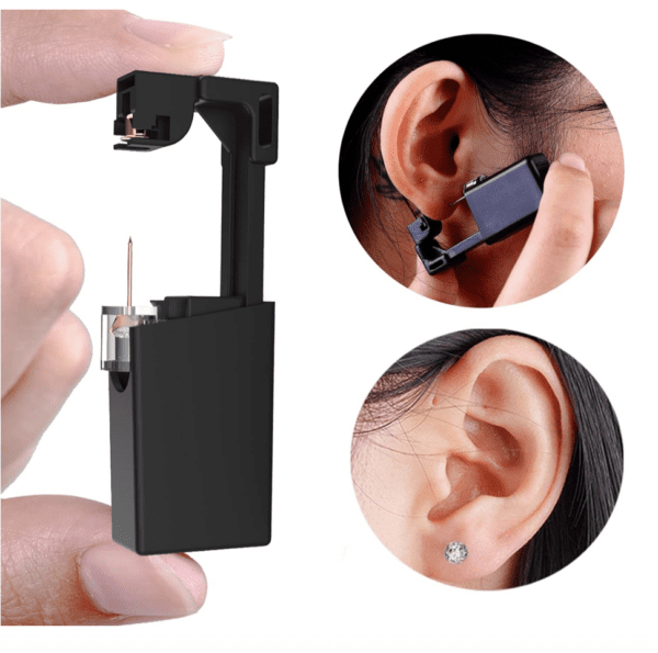 Kit de 2 piercings de oreja desechables estériles, kit de perforación de oreja sin dolor, herramienta de perforación de oreja con circonita cúbica de 0.197 pulgadas (0.197 in, dorado) - Imagen 3