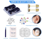 Kit de 2 piercings de oreja desechables estériles, kit de perforación de oreja sin dolor, herramienta de perforación de oreja con circonita cúbica de 0.197 pulgadas (0.197 in, dorado) - Imagen 4