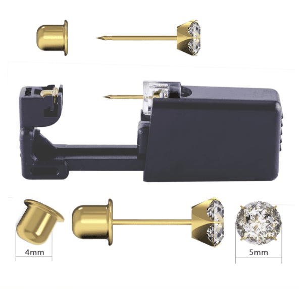 Kit de 2 piercings de oreja desechables estériles, kit de perforación de oreja sin dolor, herramienta de perforación de oreja con circonita cúbica de 0.197 pulgadas (0.197 in, dorado) - Imagen 5