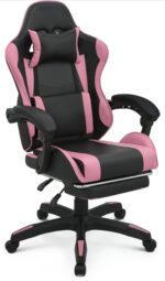 Silla Gamer - MoNiBloom Silla de juegos con reposacabezas y soporte lumbar, silla ergonómica de carreras para computadora con reposapiés, silla giratoria de cuero ajustable para adultos, adolescentes, oficina o juegos, rosa