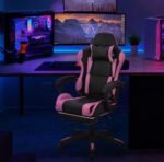 Silla Gamer - MoNiBloom Silla de juegos con reposacabezas y soporte lumbar, silla ergonómica de carreras para computadora con reposapiés, silla giratoria de cuero ajustable para adultos, adolescentes, oficina o juegos, rosa - Imagen 3