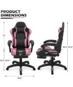 Silla Gamer - MoNiBloom Silla de juegos con reposacabezas y soporte lumbar, silla ergonómica de carreras para computadora con reposapiés, silla giratoria de cuero ajustable para adultos, adolescentes, oficina o juegos, rosa - Imagen 4