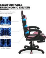 Silla Gamer - MoNiBloom Silla de juegos con reposacabezas y soporte lumbar, silla ergonómica de carreras para computadora con reposapiés, silla giratoria de cuero ajustable para adultos, adolescentes, oficina o juegos, rosa - Imagen 5