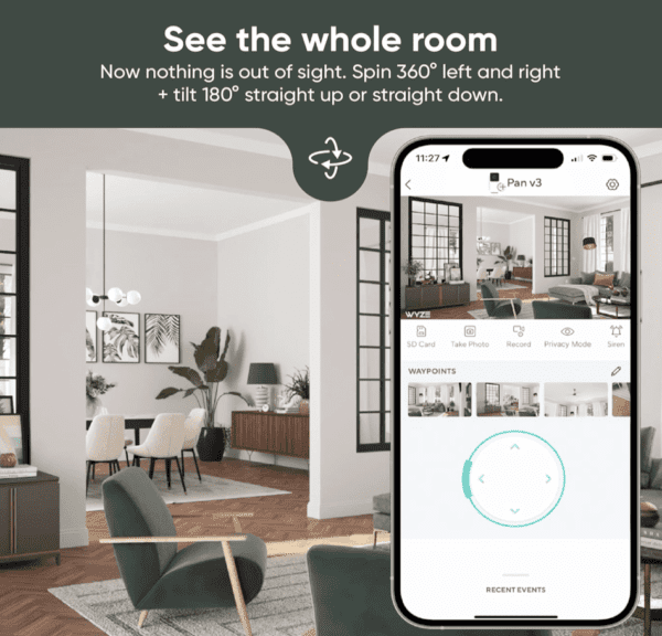 Cámara de seguridad inteligente WYZE Cam Pan v3 - para el hogar con seguimiento de movimiento para bebés y mascotas, visión nocturna a color, audio de 2 vías, funciona con Alexa y Google Assistant - Imagen 7