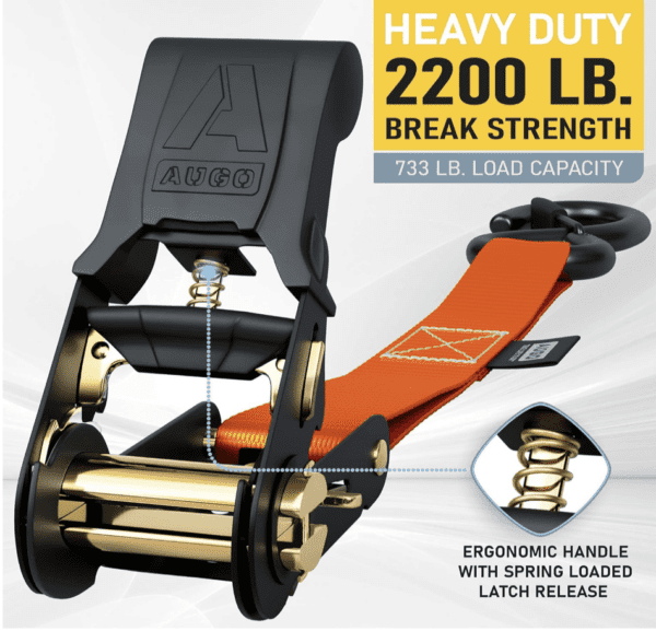 Lingas para carga-Correas de trinquete resistentes, paquete de 4, 15 pies, resistencia a la rotura de 2200 libras, correas de amarre de trinquete con ganchos en S de bloqueo de seguridad, correas de carga - Imagen 7