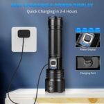 Paquete de 2 linternas recargables de alto lúmenes, 990,000 lúmenes, linterna LED súper brillante con 5 modos y 12 horas de tiempo de funcionamiento largo, IPX6 impermeable, potente luz flash de mano - Imagen 5