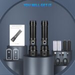 Paquete de 2 linternas recargables de alto lúmenes, 990,000 lúmenes, linterna LED súper brillante con 5 modos y 12 horas de tiempo de funcionamiento largo, IPX6 impermeable, potente luz flash de mano - Imagen 10
