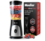 Licuadora personal para batidos - Mueller - y batidos con taza y tapa de viaje de 15 onzas, jugos, alimentos para bebés, licuadora portátil de alta resistencia y procesador de alimentos, color negro