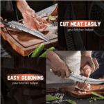 Cuchillo de pluma afilada forjado a mano, cuchillo vikingo de carnicero de acero de alto carbono, cuchillo de deshuesado para cortar carne, cuchillo de cocina japonés con funda para cocina, - Imagen 6