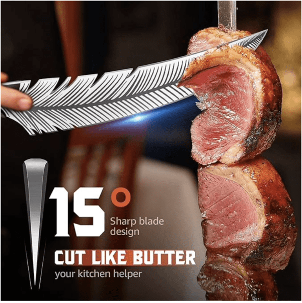 Cuchillo de pluma afilada forjado a mano, cuchillo vikingo de carnicero de acero de alto carbono, cuchillo de deshuesado para cortar carne, cuchillo de cocina japonés con funda para cocina, - Imagen 4