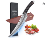 Cuchillo de pluma afilada forjado a mano, cuchillo vikingo de carnicero de acero de alto carbono, cuchillo de deshuesado para cortar carne, cuchillo de cocina japonés con funda para cocina,