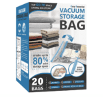 Paquete de 20 bolsas de almacenamiento al vacío, bolsas ahorradoras de espacio (4 jumbo, 4 grandes, 4 medianas, 4 pequeñas y 4 para enrollar) bolsas de almacenamiento de compresión para edredones y mantas, bolsas selladoras al vacío para almacenamiento de ropa, bomba de mano incluida