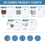 Paquete de 20 bolsas de almacenamiento al vacío, bolsas ahorradoras de espacio (4 jumbo, 4 grandes, 4 medianas, 4 pequeñas y 4 para enrollar) bolsas de almacenamiento de compresión para edredones y mantas, bolsas selladoras al vacío para almacenamiento de ropa, bomba de mano incluida - Imagen 6