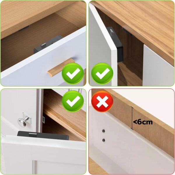 Cerradura de cajón con tarjeta RFID, cerradura de gabinete oculta NFC para muebles de despensa de cocina, cerradura de puerta de armario eLinkSmart con aplicación Bluetooth, seguridad infantil, no - Imagen 9