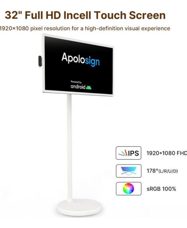 Pantalla inteligente portátil de 32 pulgadas, monitor giratorio de 1080p con pantalla táctil Incell, sistema operativo Android (compatible con Google Store), batería incorporada (4-6H), - Imagen 7