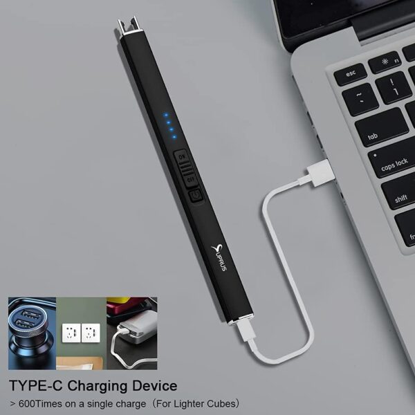 SUPRUS Encendedor eléctrico de arco resistente al viento sin llama USB encendedor recargable con bloqueo de seguridad para velas, barbacoa, camping, negro - Imagen 2