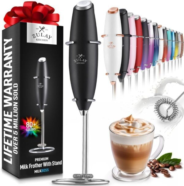 Zulay Kitchen Potente varita espumadora de leche, batidora de mano ultrarrápida para bebidas, batidor eléctrico para café, lattes, capuchino, frappé, matcha, chocolate caliente y crema de café, color - Imagen 1