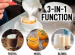 Zulay Kitchen Potente varita espumadora de leche, batidora de mano ultrarrápida para bebidas, batidor eléctrico para café, lattes, capuchino, frappé, matcha, chocolate caliente y crema de café, color - Imagen 2