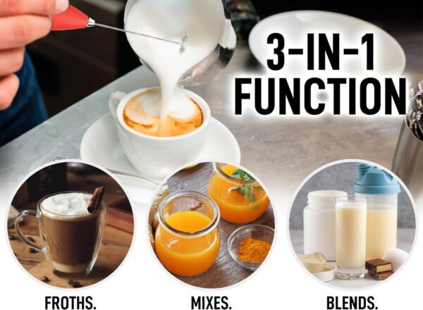 Zulay Kitchen Potente varita espumadora de leche, batidora de mano ultrarrápida para bebidas, batidor eléctrico para café, lattes, capuchino, frappé, matcha, chocolate caliente y crema de café, color - Imagen 2