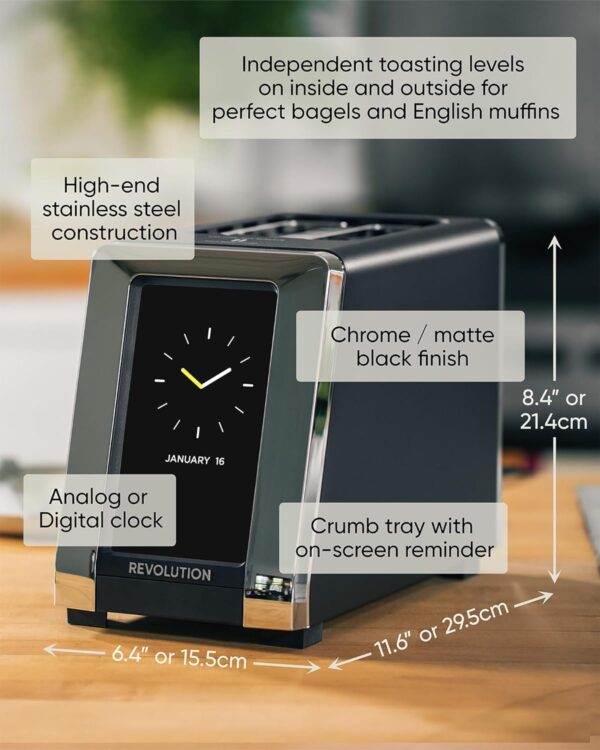 Tostadora de pantalla táctil Revolution InstaGLO R180B - negro mate/cromo para 2 rebanadas, ajustes inteligentes de alta velocidad para un tostado perfecto, compatible con accesorio Panini Press - Imagen 4