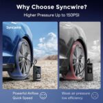 Syncwire Compresor de aire portátil para inflado de neumáticos, inflado 2 veces más rápido, bomba de aire inteligente para neumáticos de automóvil [LCD extragrande] con medidor de presión digital - Imagen 8