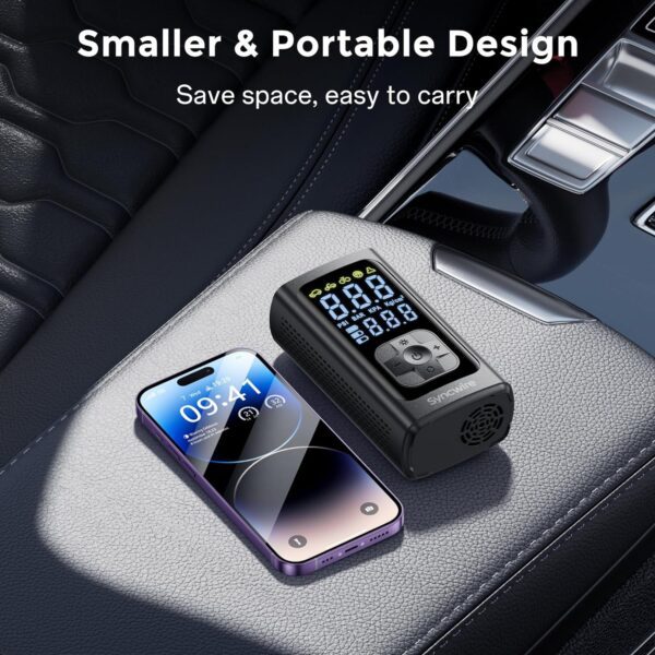 Syncwire Compresor de aire portátil para inflado de neumáticos, inflado 2 veces más rápido, bomba de aire inteligente para neumáticos de automóvil [LCD extragrande] con medidor de presión digital - Imagen 4