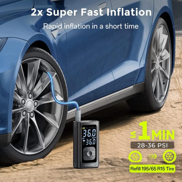 Syncwire Compresor de aire portátil para inflado de neumáticos, inflado 2 veces más rápido, bomba de aire inteligente para neumáticos de automóvil [LCD extragrande] con medidor de presión digital - Imagen 9