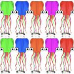 Cometas - 10 cometas de pulpo grandes, de cola larga, fácil de volar, cometas de playa a granel, 157 pulgadas, moluscos 3D de pulpo para niños y adultos, kitesurf, parque al aire libre, cometa colorida